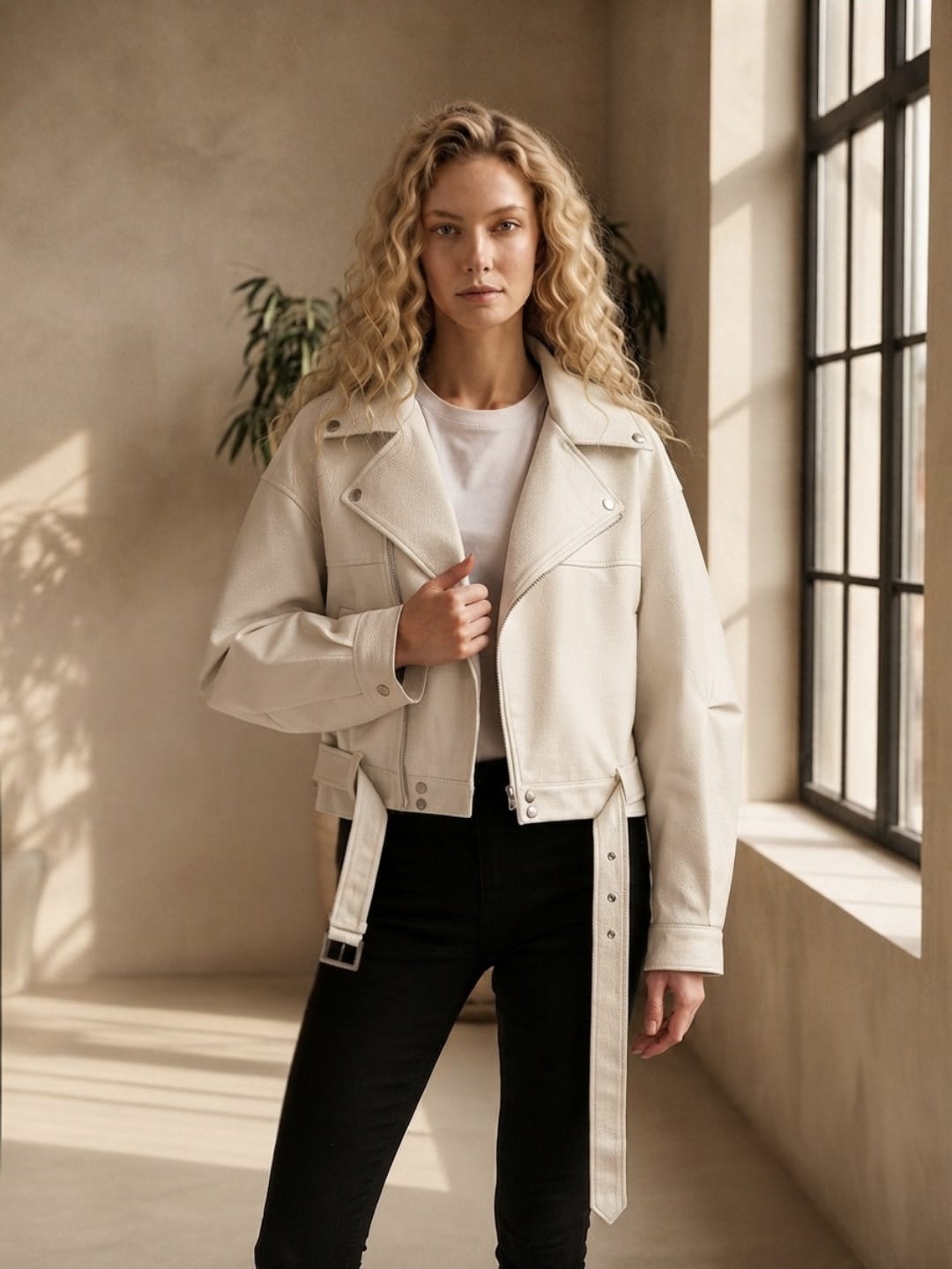 Veste motard en cuir ample pour femme