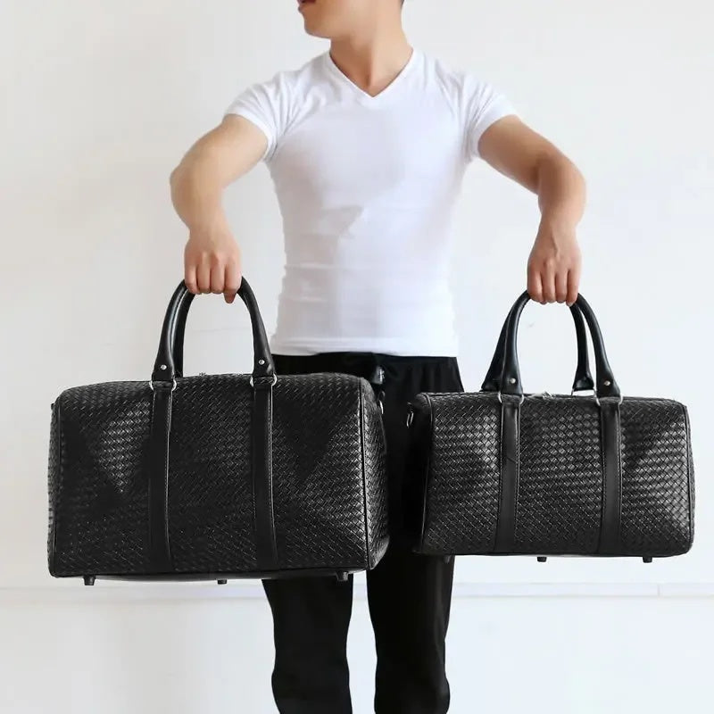 Sac de voyage unisexe en cuir tressé noir