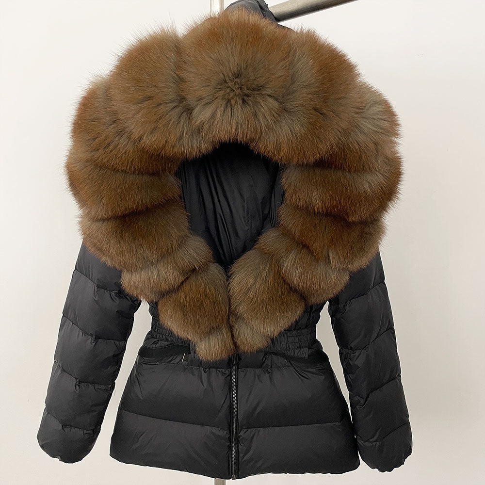 Short Women's Thickened Slim Fit Waist-tight Fur Down Jacket
