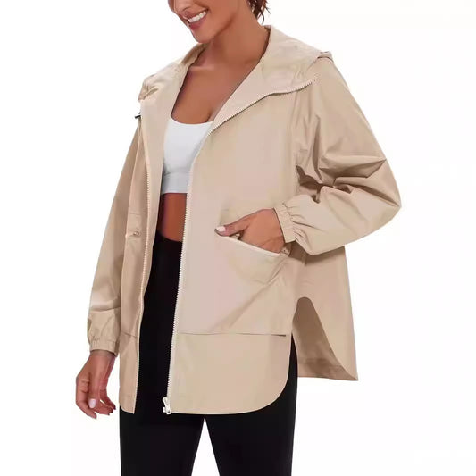 Women's Casual Trench Jacket - Loose Fit Hooded Coat