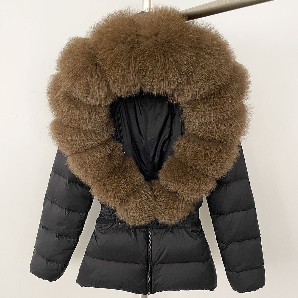 Short Women's Thickened Slim Fit Waist-tight Fur Down Jacket