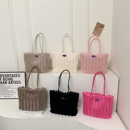 Autumn And Winter Plush New Casual Shoulder Large Capacity Totes