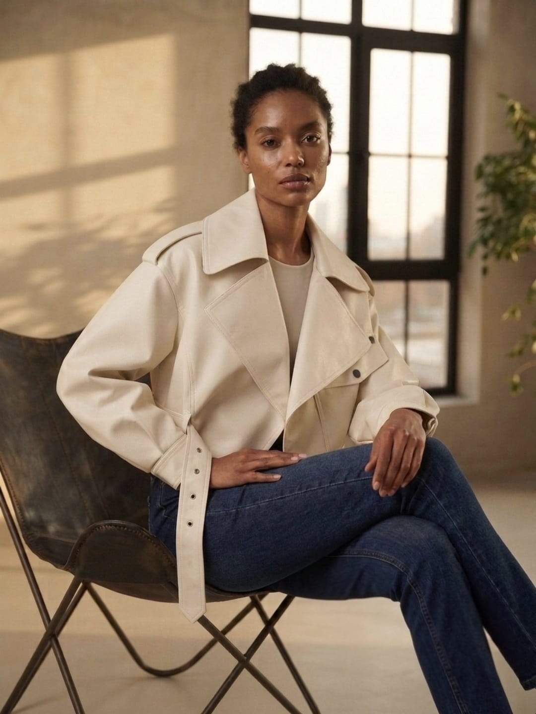 Veste Courte Ample en Cuir pour Femme