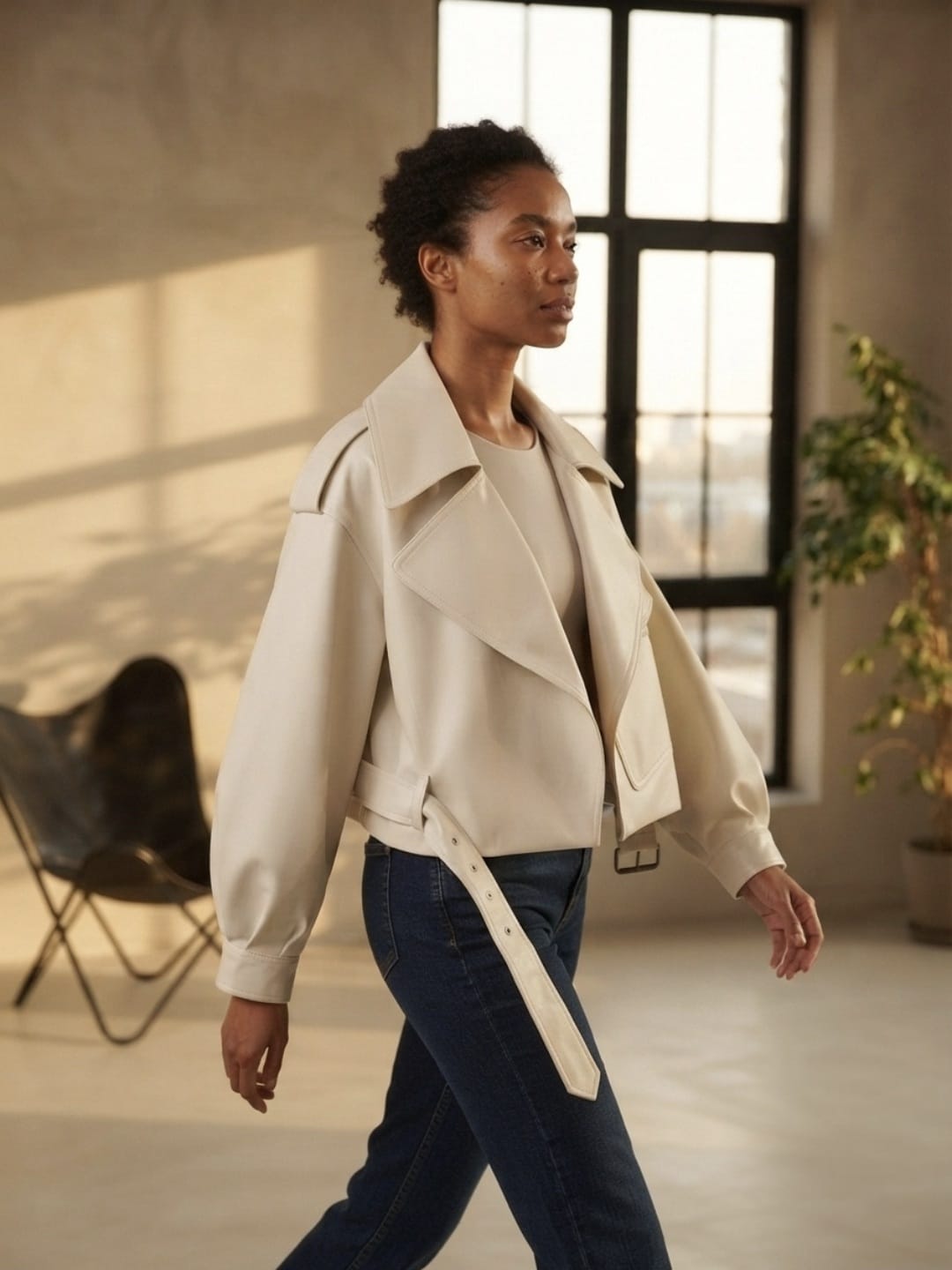 Veste Courte Ample en Cuir pour Femme