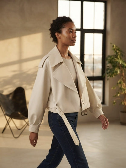 Veste Courte Ample en Cuir pour Femme