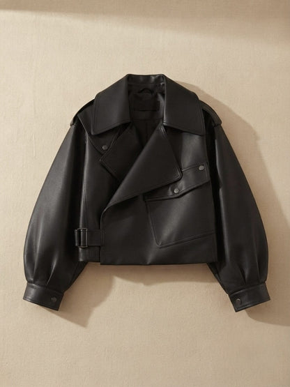 Veste Courte Ample en Cuir pour Femme