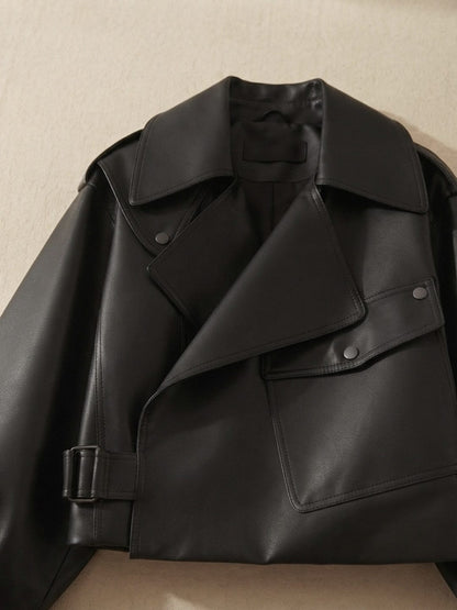 Veste Courte Ample en Cuir pour Femme