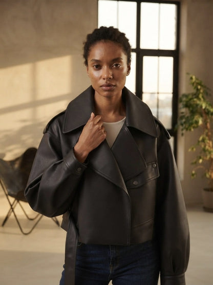 Veste Courte Ample en Cuir pour Femme