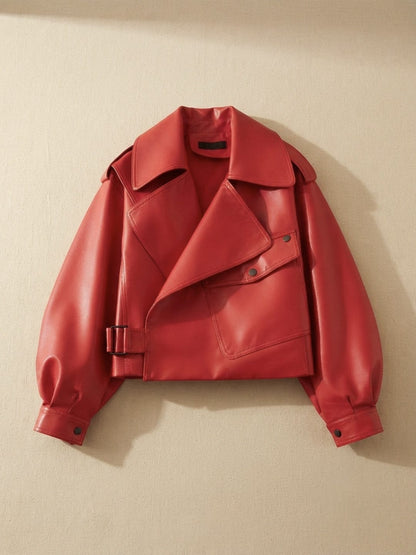 Veste Courte Ample en Cuir pour Femme