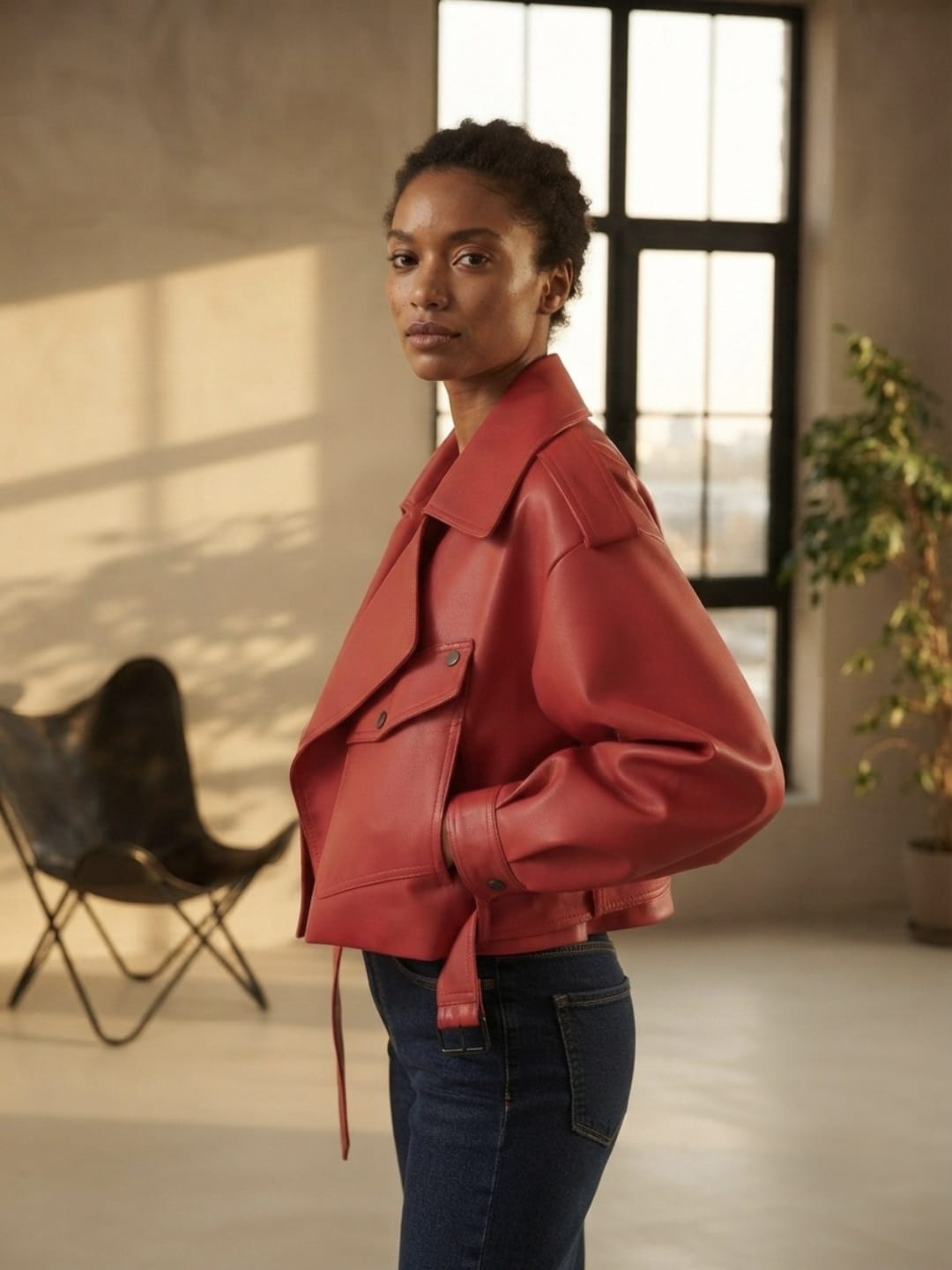 Veste Courte Ample en Cuir pour Femme