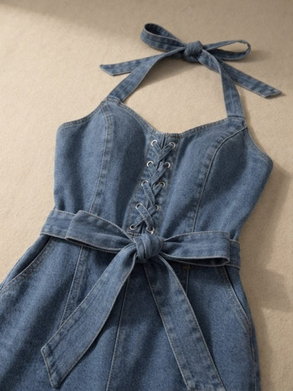 Women's Sleeveless Denim Overall Jumpsuit