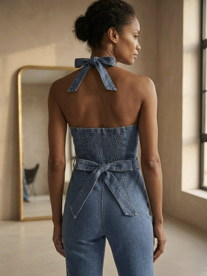 Women's Sleeveless Denim Overall Jumpsuit