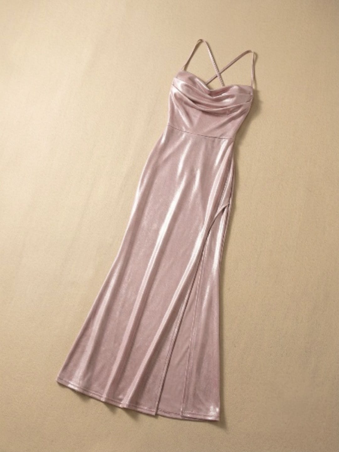 Women's Slim Fit Pink Satin Camisole Dress - Elegant Formal Party Gown
