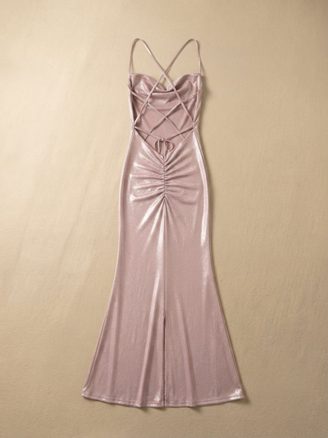 Women's Slim Fit Pink Satin Camisole Dress - Elegant Formal Party Gown
