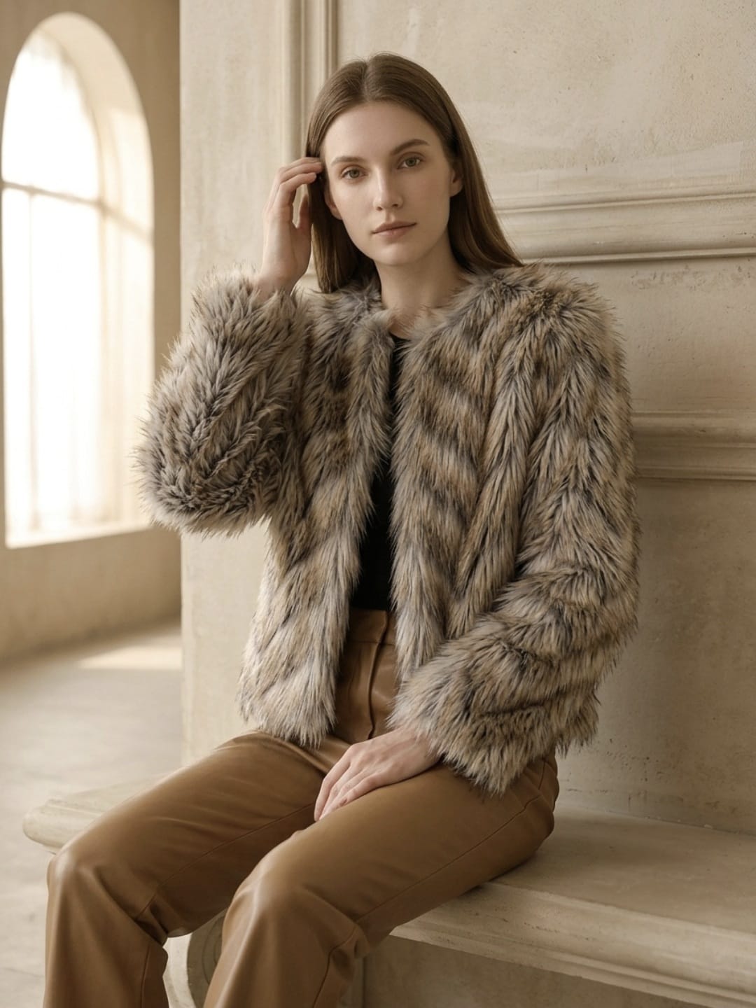 Gilet veste d'hiver en fausse fourrure peluche pour femme