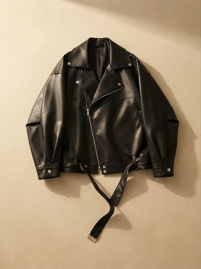 Veste motard en cuir ample pour femme