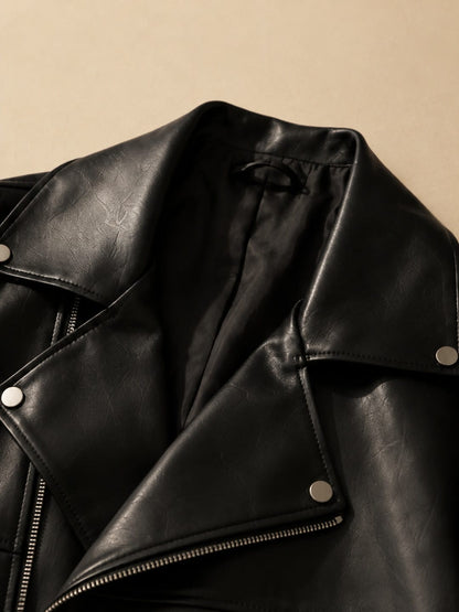 Veste motard en cuir ample pour femme