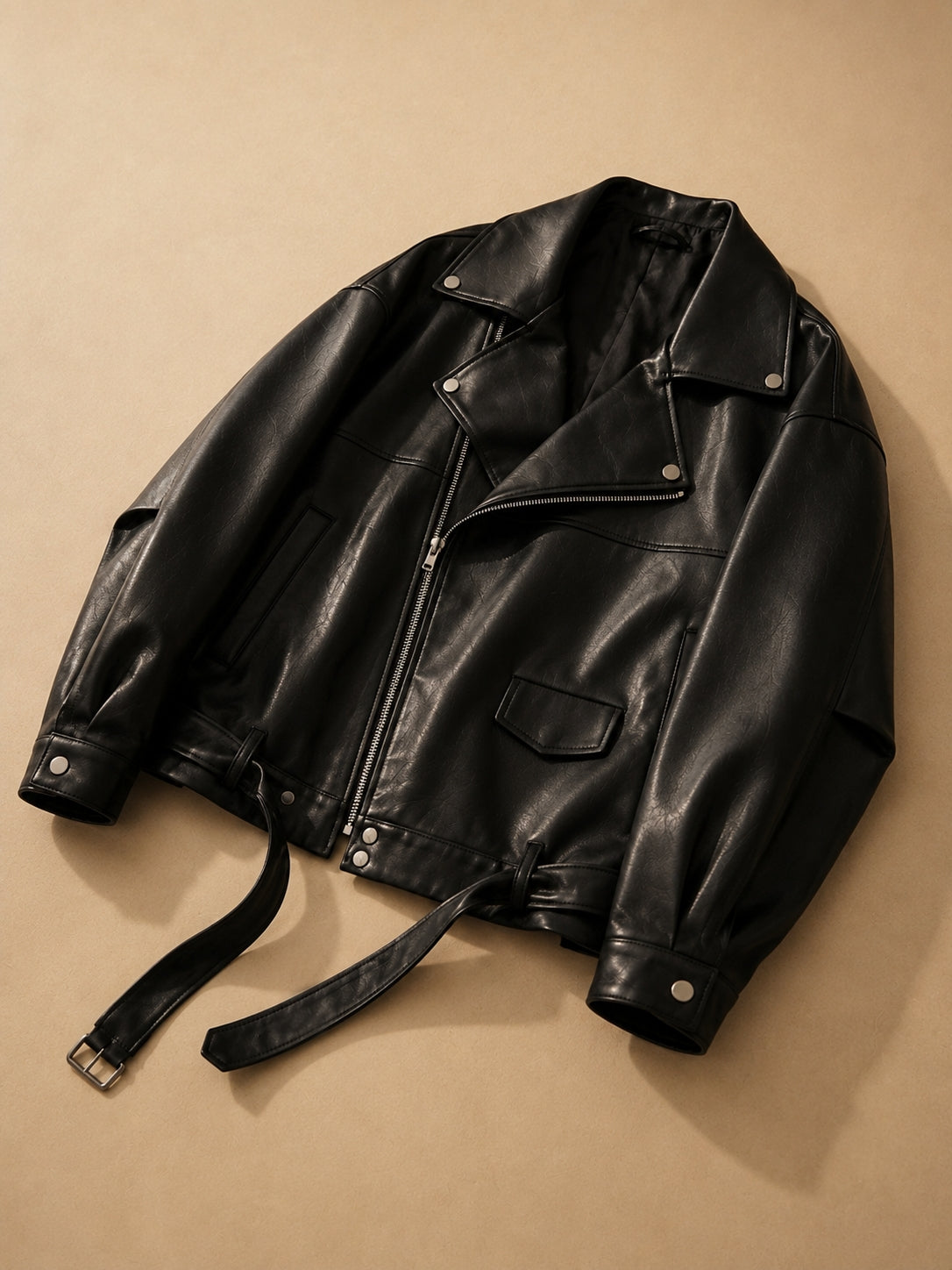 Veste motard en cuir ample pour femme