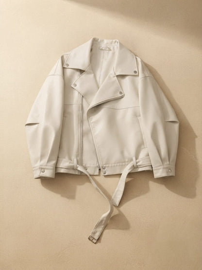 Veste motard en cuir ample pour femme