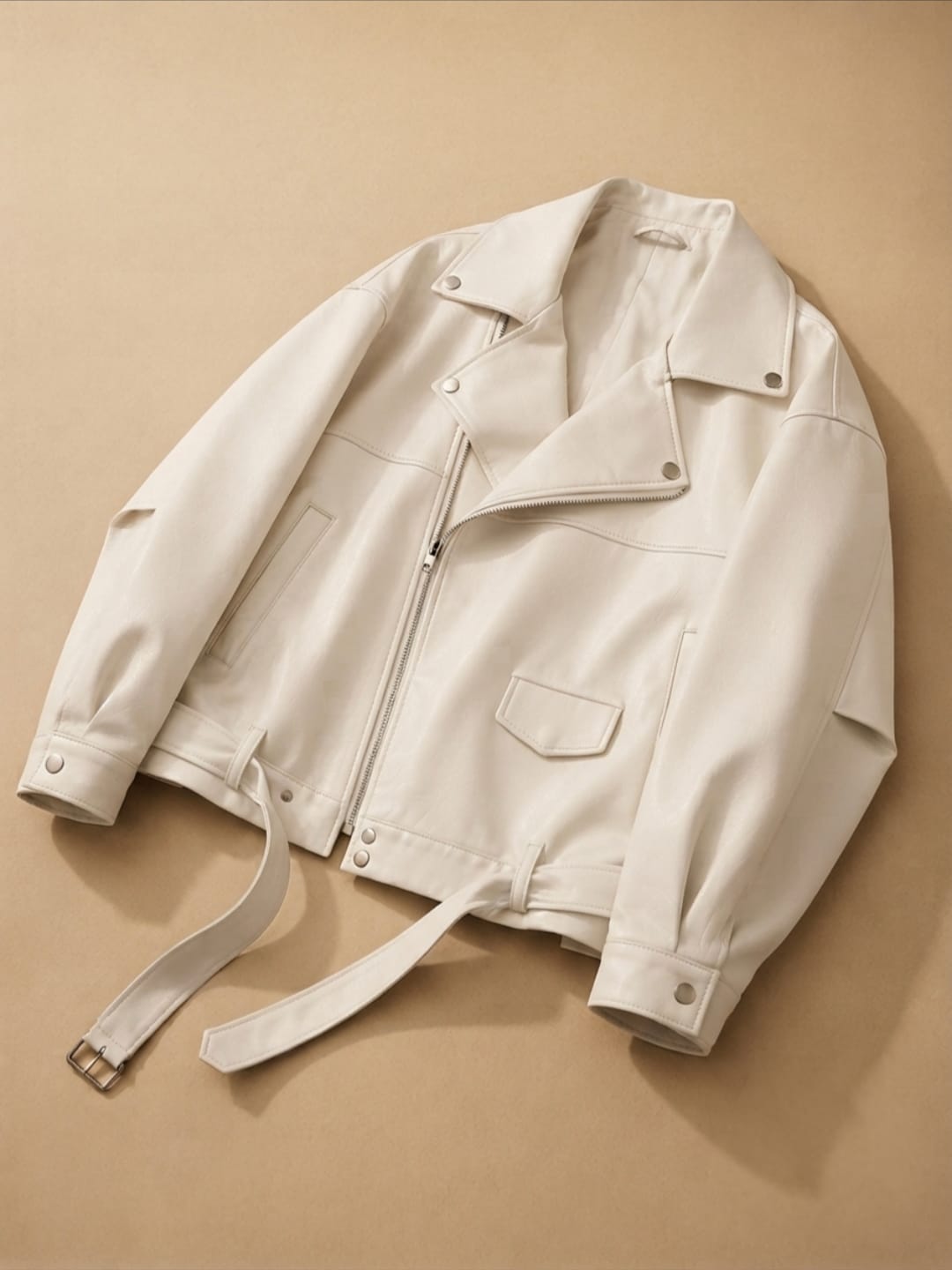 Veste motard en cuir ample pour femme