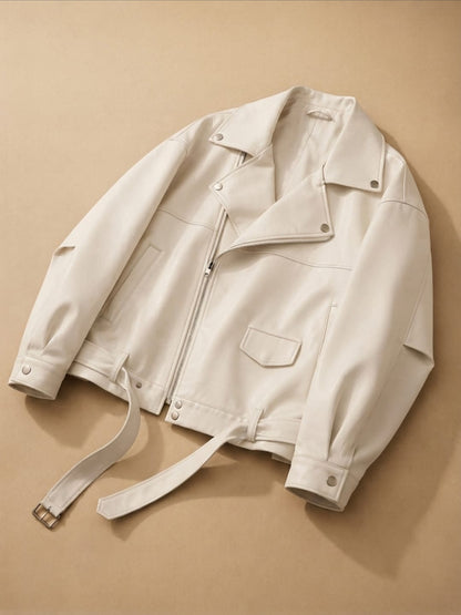 Veste motard en cuir ample pour femme
