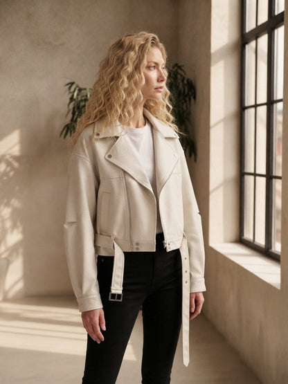 Veste motard en cuir ample pour femme