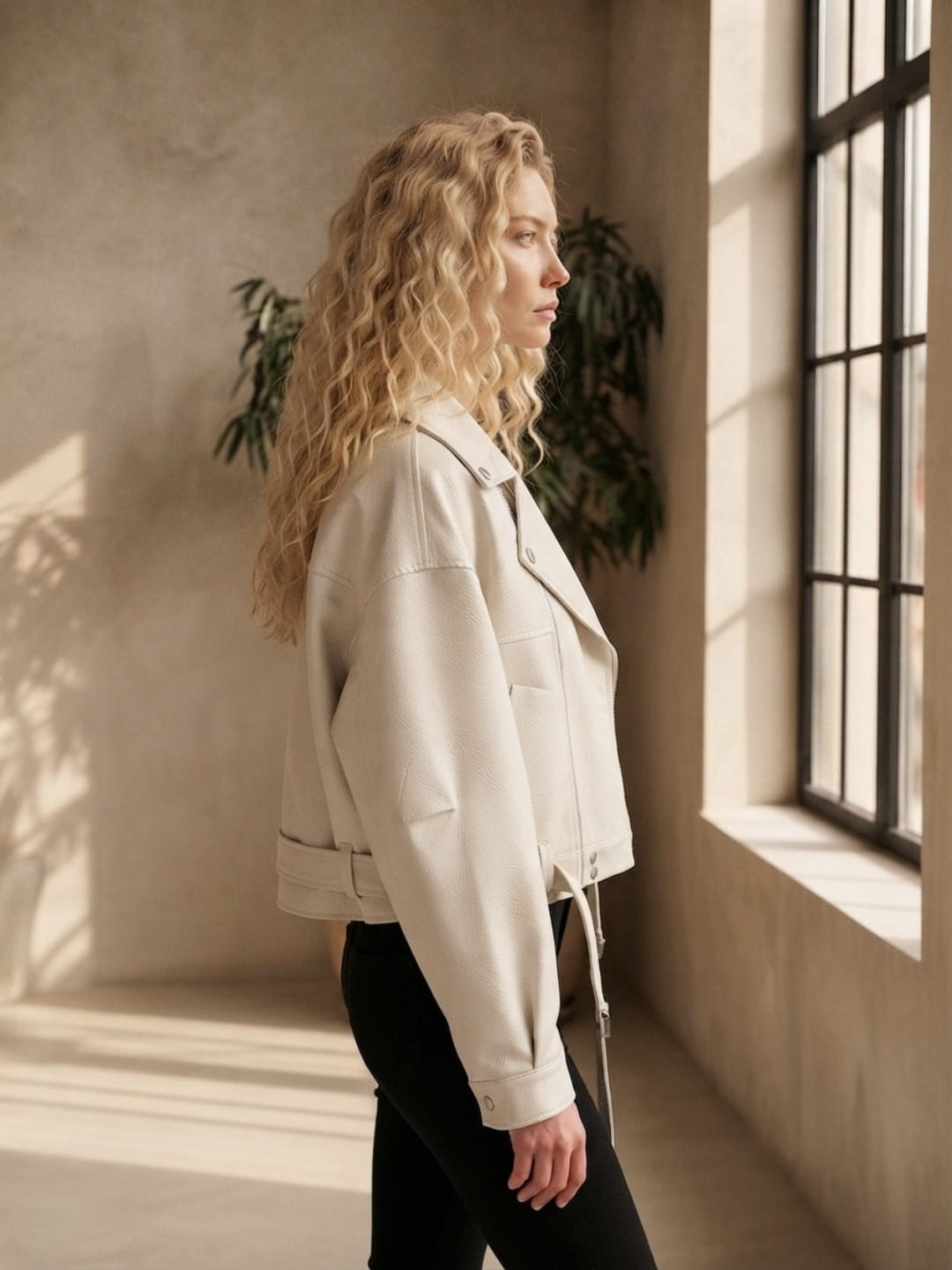 Veste motard en cuir ample pour femme
