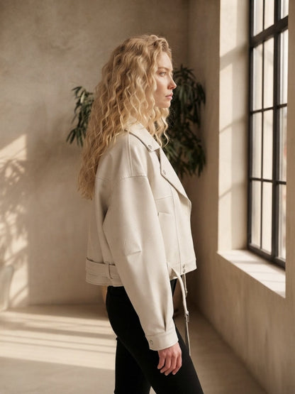 Veste motard en cuir ample pour femme