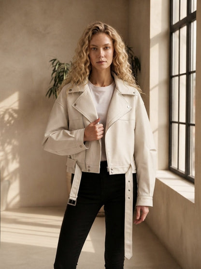 Veste motard en cuir ample pour femme