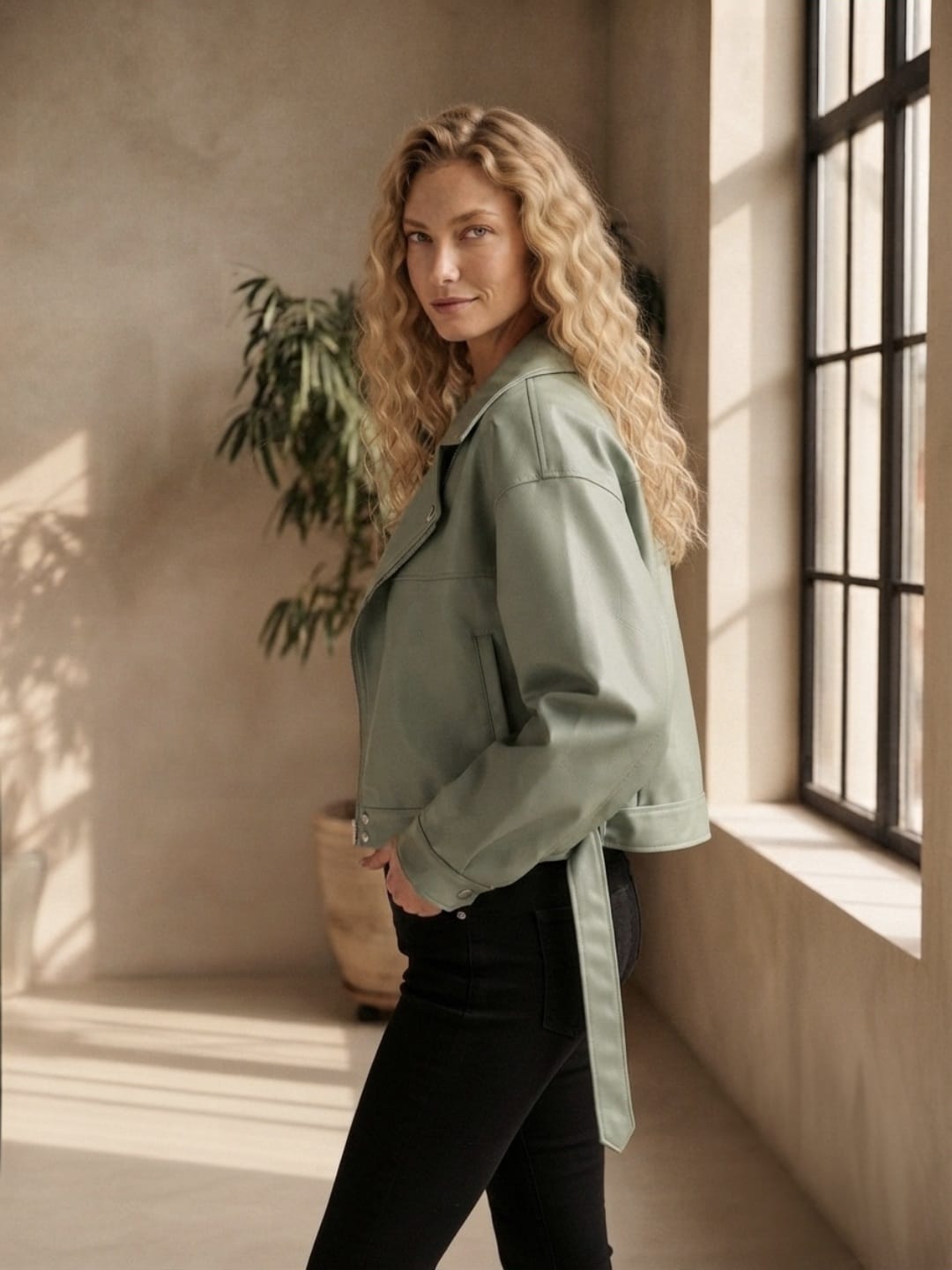 Veste motard en cuir ample pour femme
