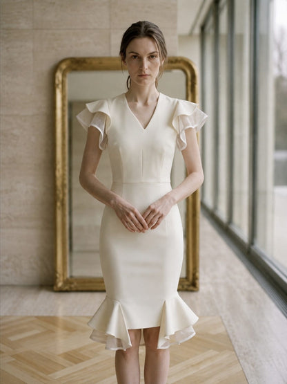 Women's Slim Fit V-Neck Flounce Evening Dress