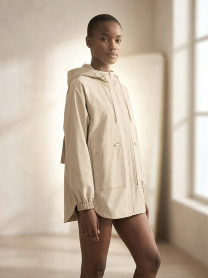 Trench décontracté pour femme - Manteau à capuche coupe ample
