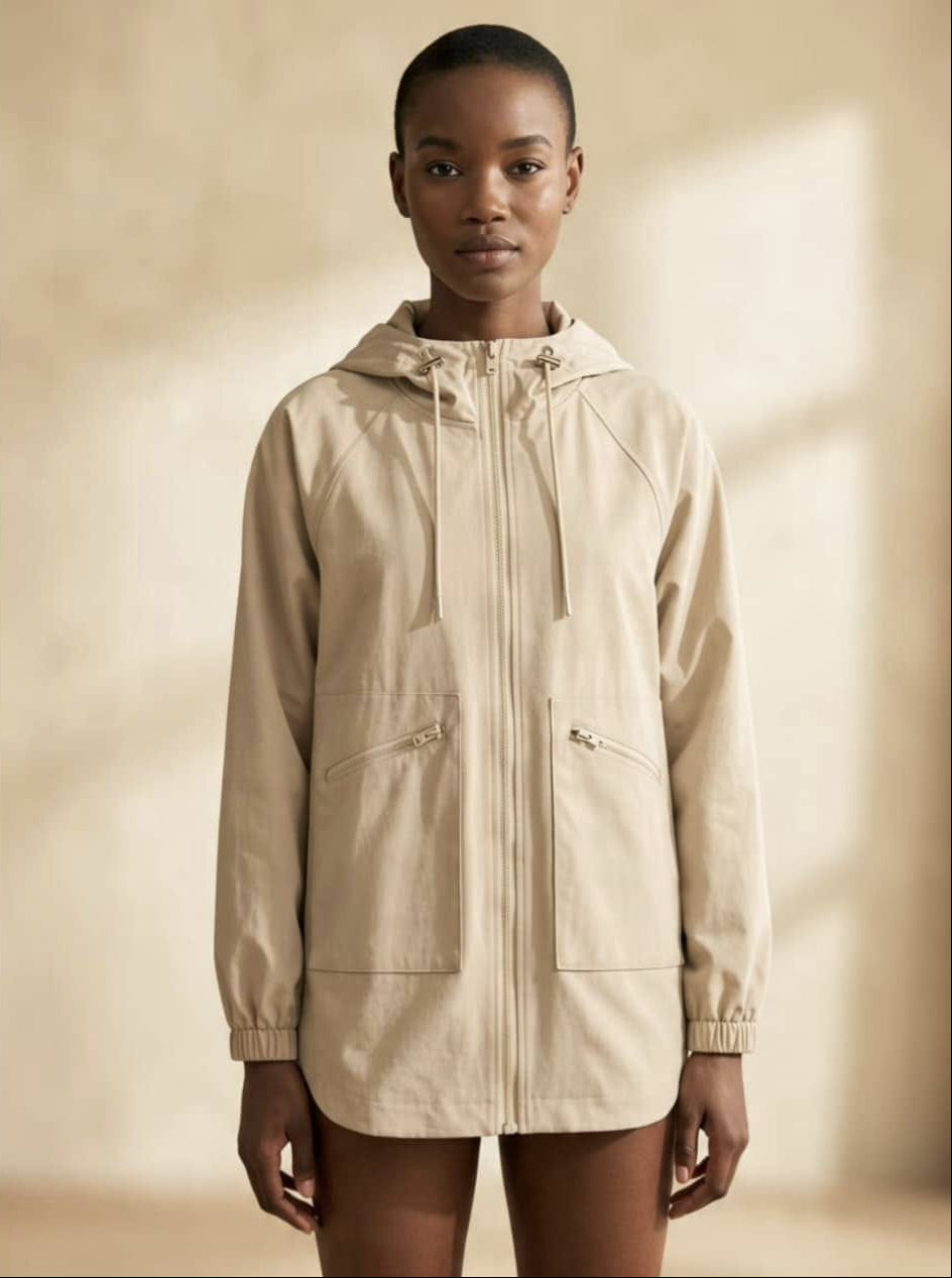 Trench décontracté pour femme - Manteau à capuche coupe ample