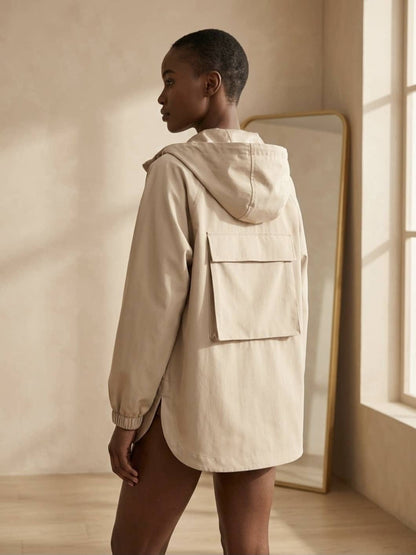 Trench décontracté pour femme - Manteau à capuche coupe ample