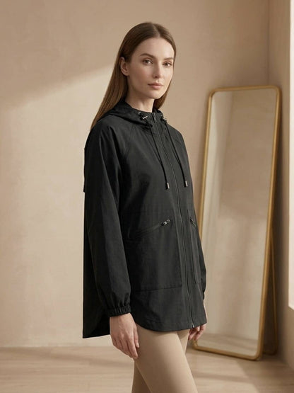 Trench décontracté pour femme - Manteau à capuche coupe ample