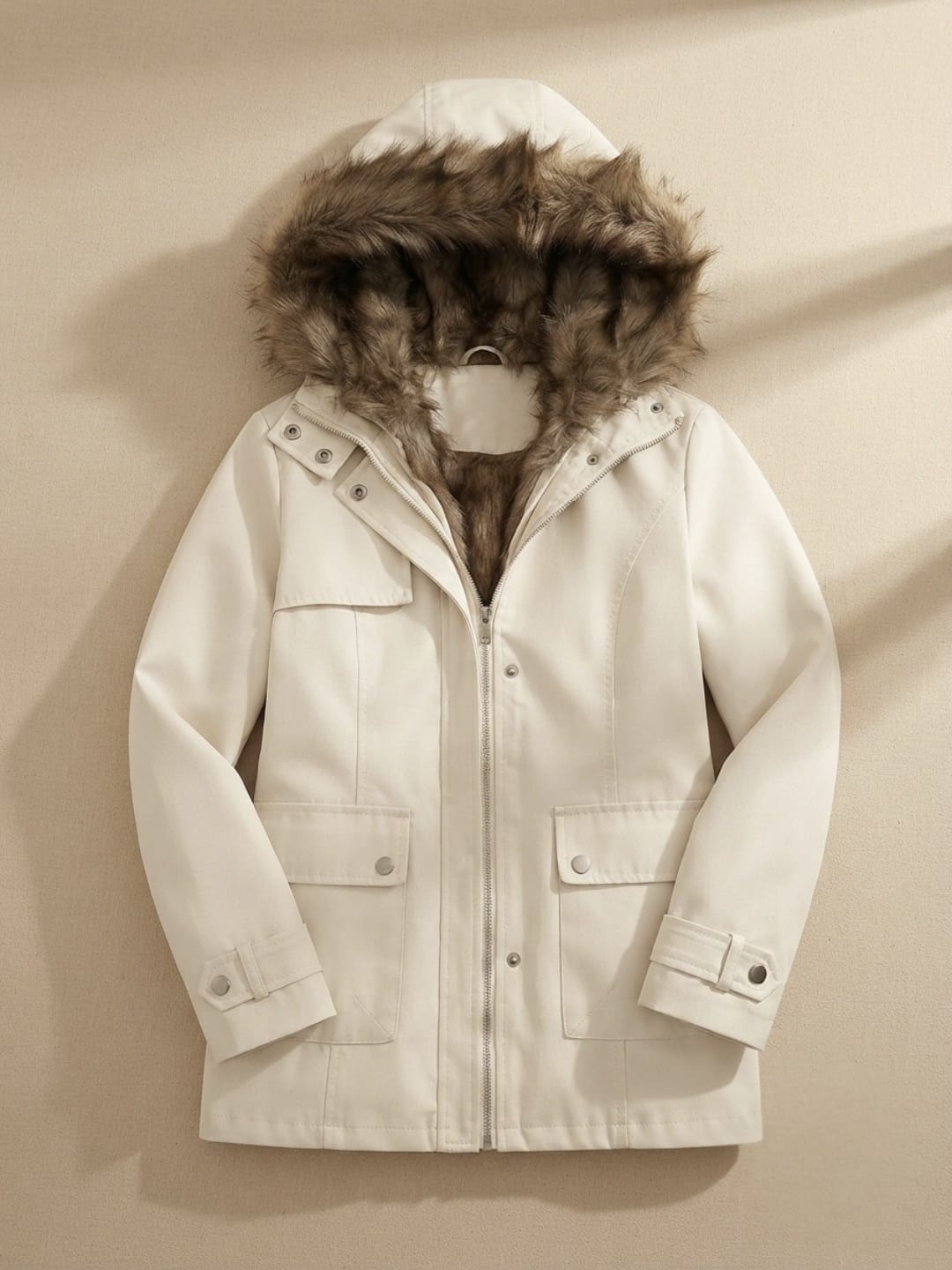 Parka à capuche doublée fausse fourrure pour femme