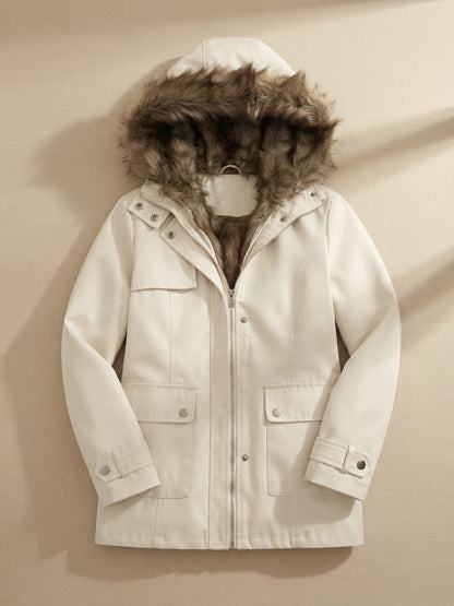 Parka à capuche doublée fausse fourrure pour femme