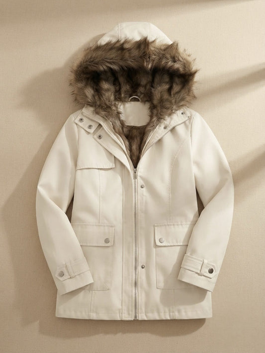 Parka à capuche doublée fausse fourrure pour femme