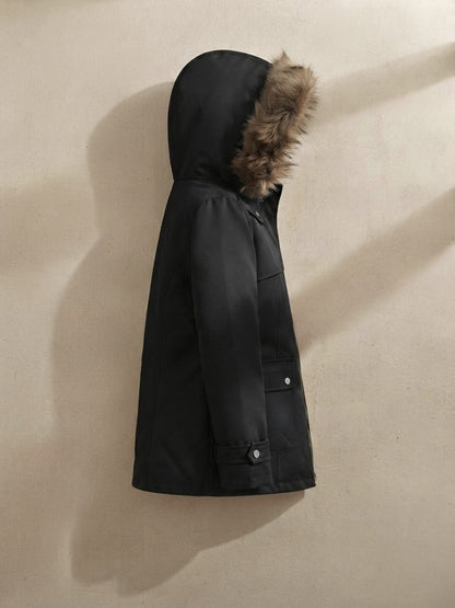 Parka à capuche doublée fausse fourrure pour femme