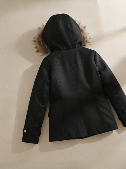 Parka à capuche doublée fausse fourrure pour femme