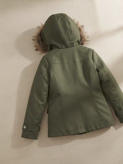 Parka à capuche doublée fausse fourrure pour femme