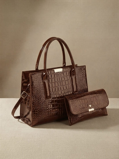Sac à bandoulière en cuir PU motif crocodile pour femme