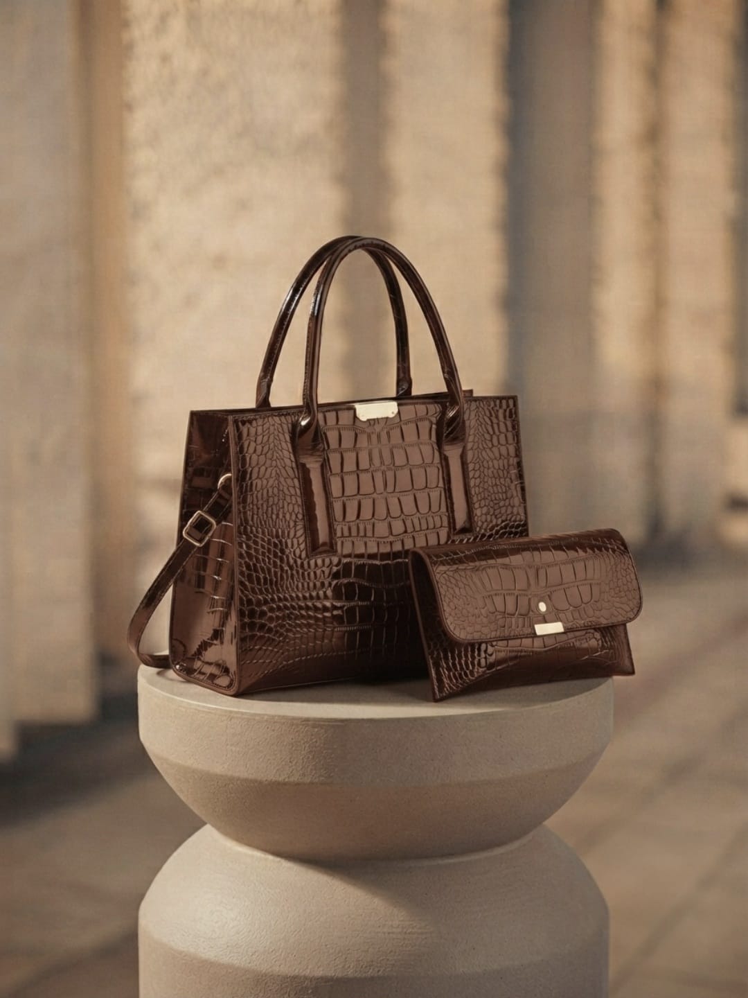 Sac à bandoulière en cuir PU motif crocodile pour femme