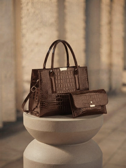 Sac à bandoulière en cuir PU motif crocodile pour femme