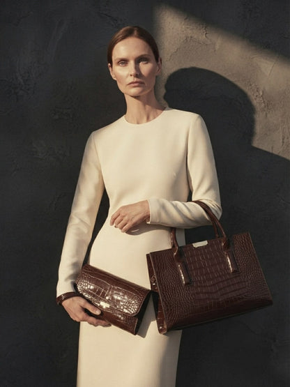 Sac à bandoulière en cuir PU motif crocodile pour femme