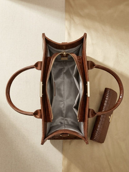 Sac à bandoulière en cuir PU motif crocodile pour femme