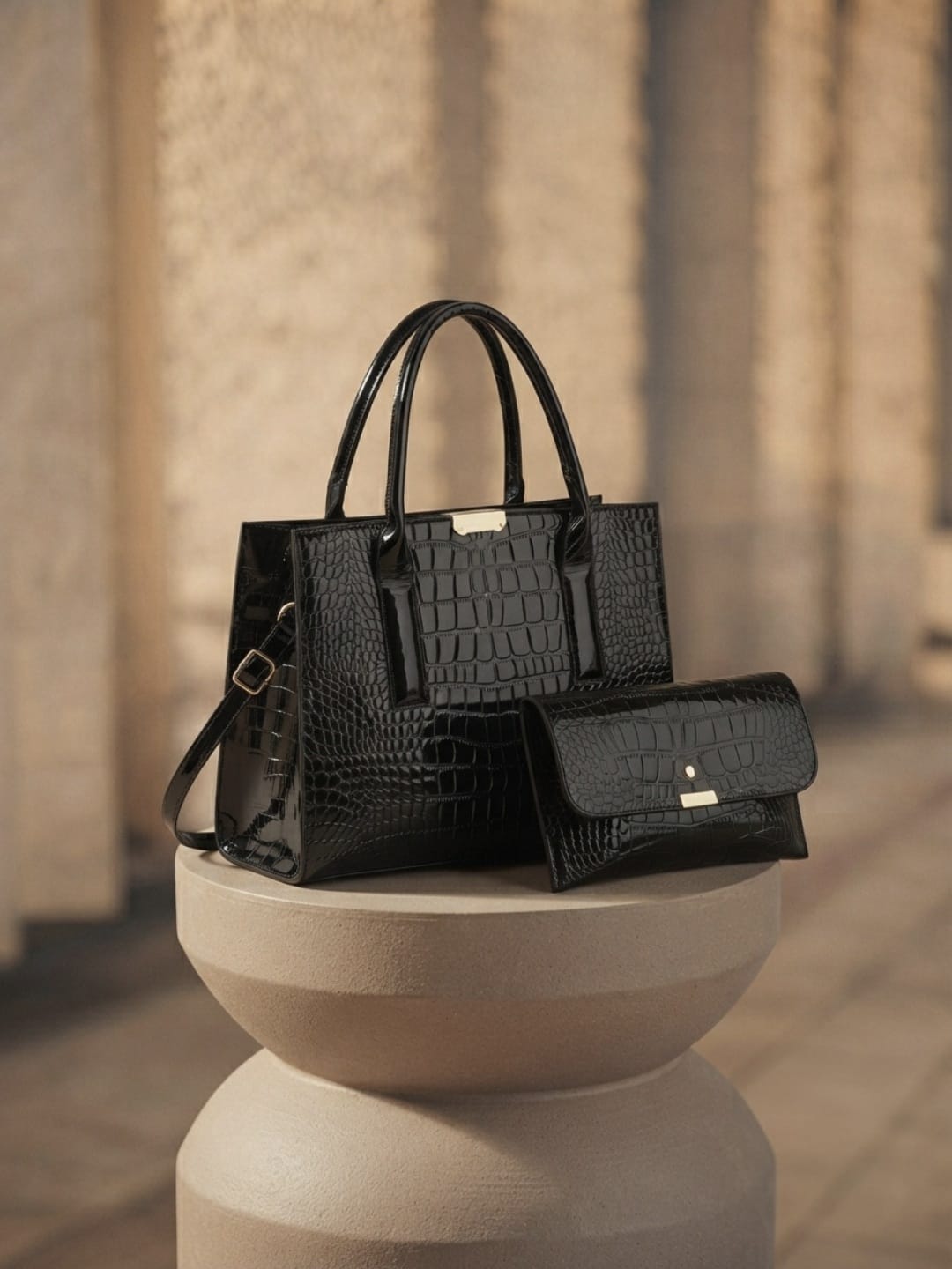 Sac à bandoulière en cuir PU motif crocodile pour femme