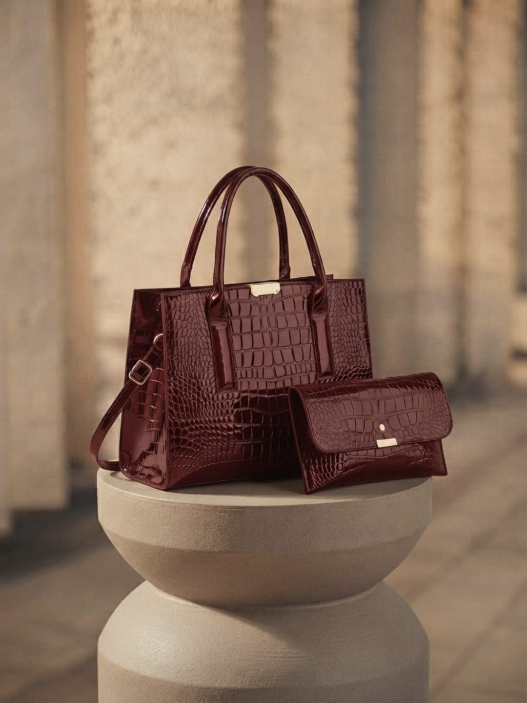 Sac à bandoulière en cuir PU motif crocodile pour femme