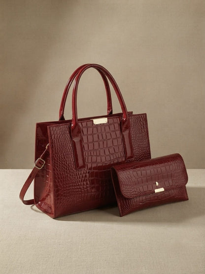 Sac à bandoulière en cuir PU motif crocodile pour femme