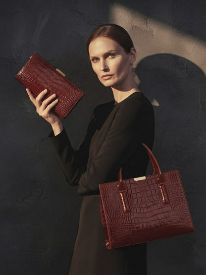 Sac à bandoulière en cuir PU motif crocodile pour femme
